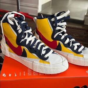 Nike Sacai High-Tops in Yellow, Red, and Navy